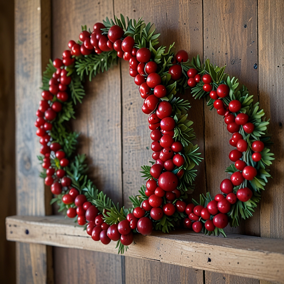 Handmade cranberry garland draped around a rustic Christmas tree or mantle.