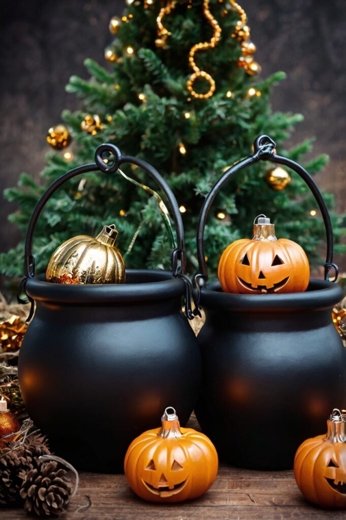 Cauldron decorated for various holidays, such as Halloween or Christmas, for festive indoor or outdoor displays.