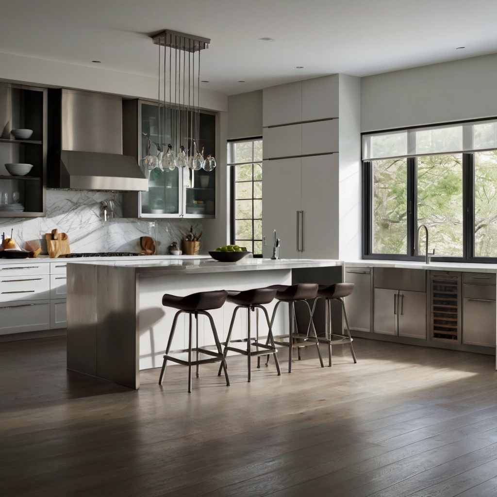 Bright white walls with pewter trims create a sleek, modern aesthetic. The subtle sheen of pewter adds elegance, making it perfect for kitchens or hallways.