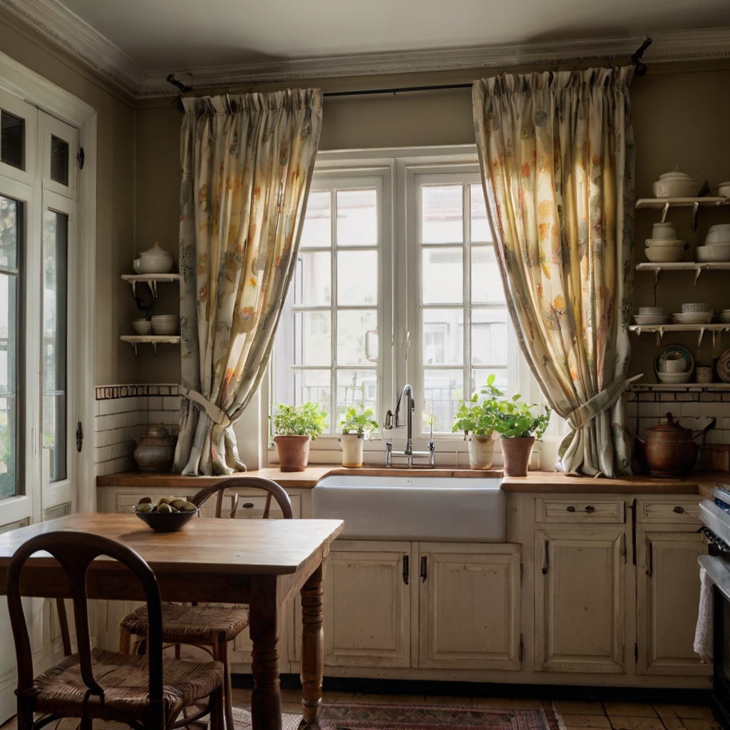 Create a cozy, European-style kitchen with café-style curtains. These half-window curtains offer privacy while letting in plenty of light.