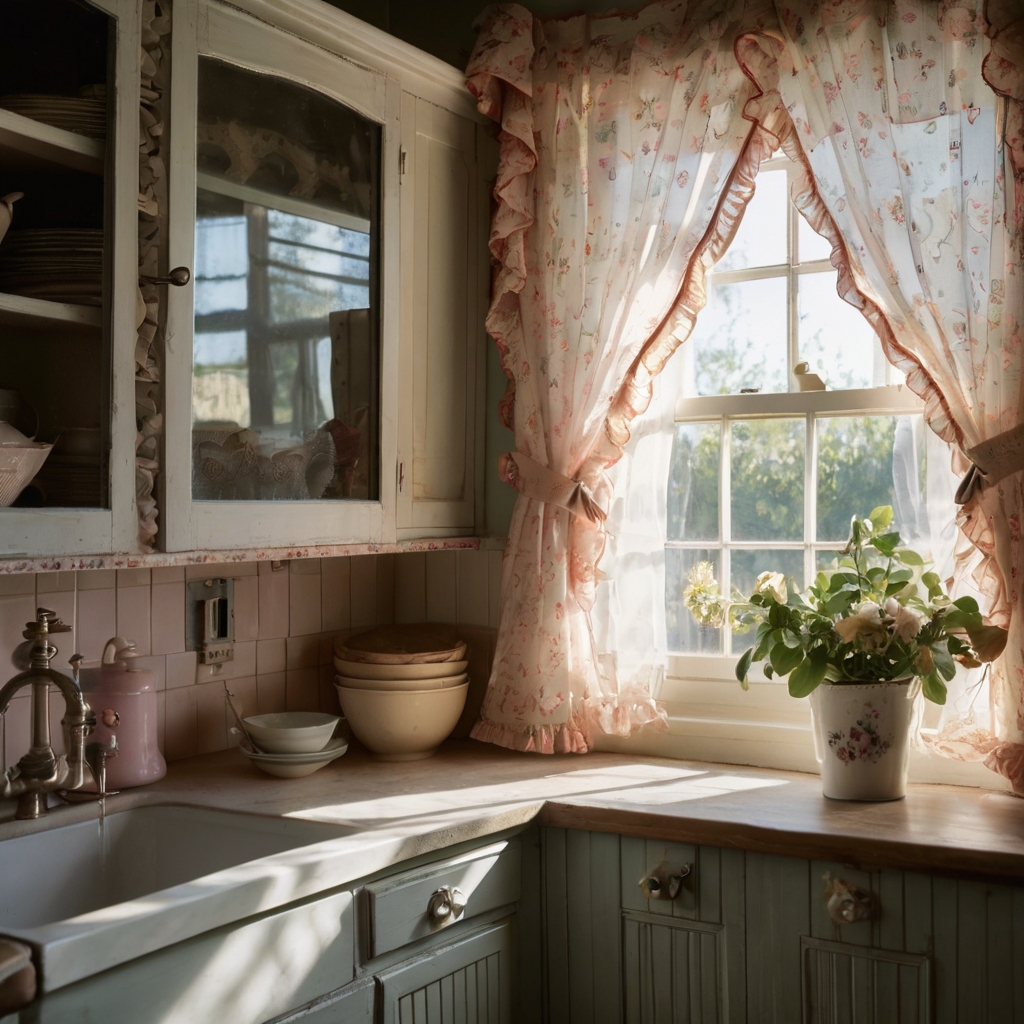 Bring a vintage touch to your kitchen with charming ruffled curtains. Soft pastel shades and delicate pleats add whimsy to your space.