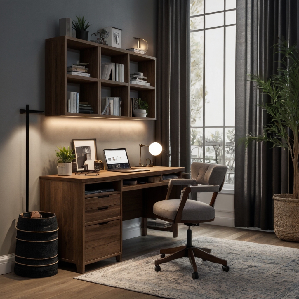 Small, efficient writing desk designed for tight spaces, providing a functional workspace with minimalist style.