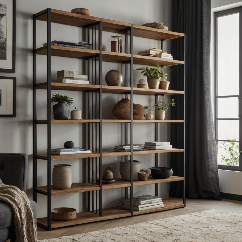 Space-saving corner shelving unit that provides stylish storage in tight corners, perfect for small or organized spaces.