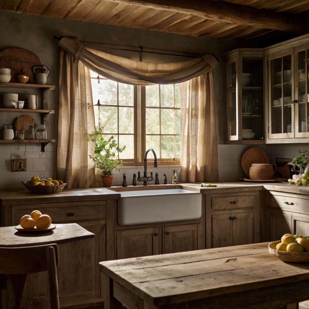 Add rustic charm with durable cotton canvas curtains above your kitchen sink. The sturdy fabric complements any country-style kitchen.