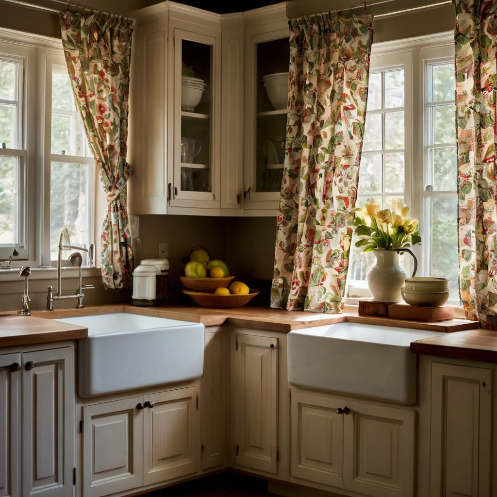 Add practical elegance with cotton twill curtains above your sink. The soft yet sturdy fabric allows natural light to brighten your kitchen.