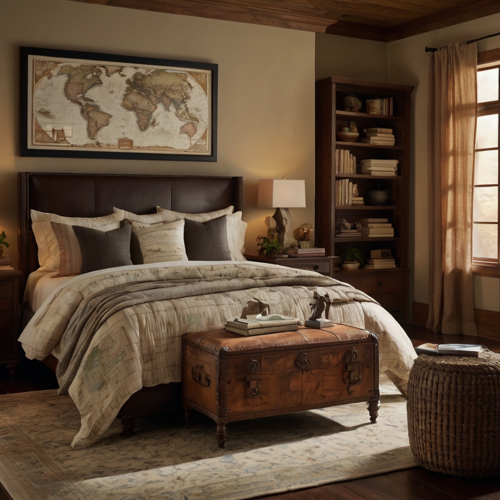 Bedroom decor themed around shared passions like travel or music, with personalized touches that celebrate the couple’s connection.