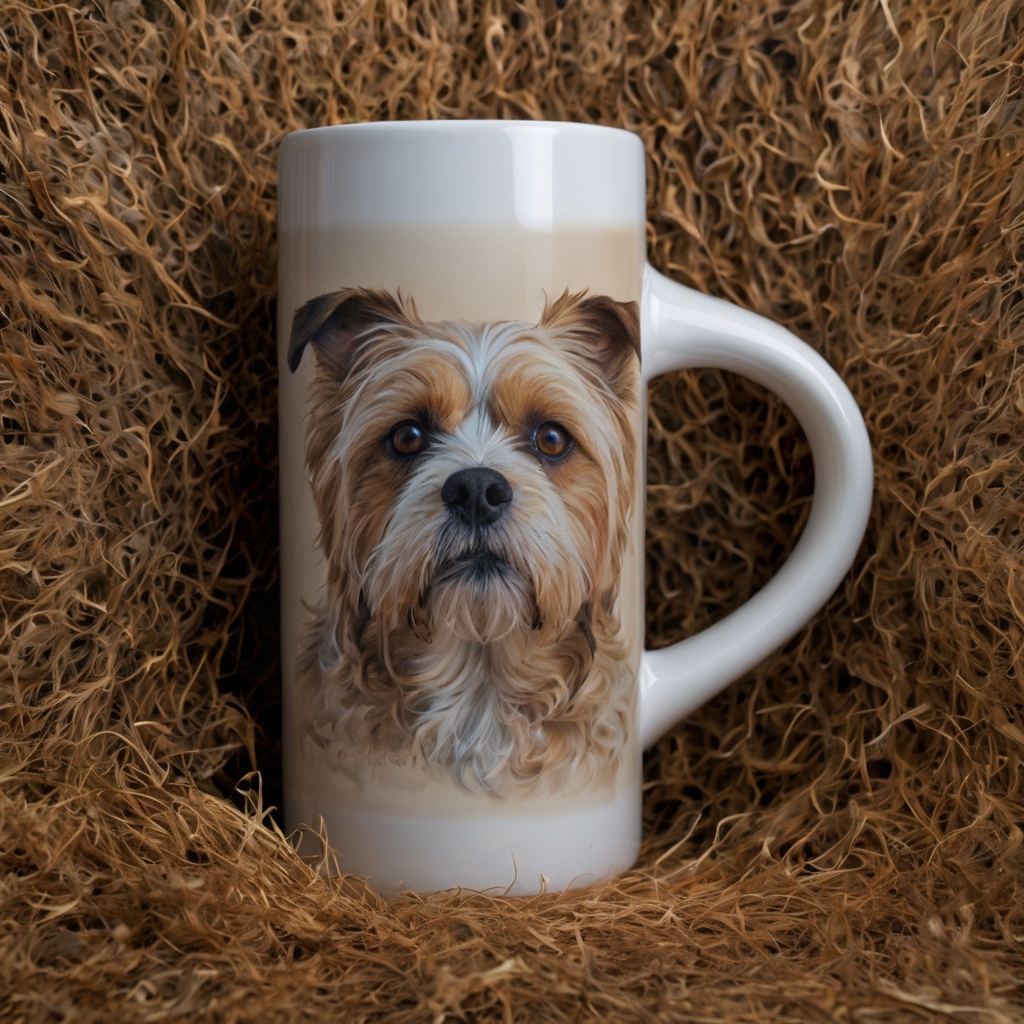 Personalized ceramic mug with a vibrant hand-painted portrait of your pet, capturing their unique features and playful personality.