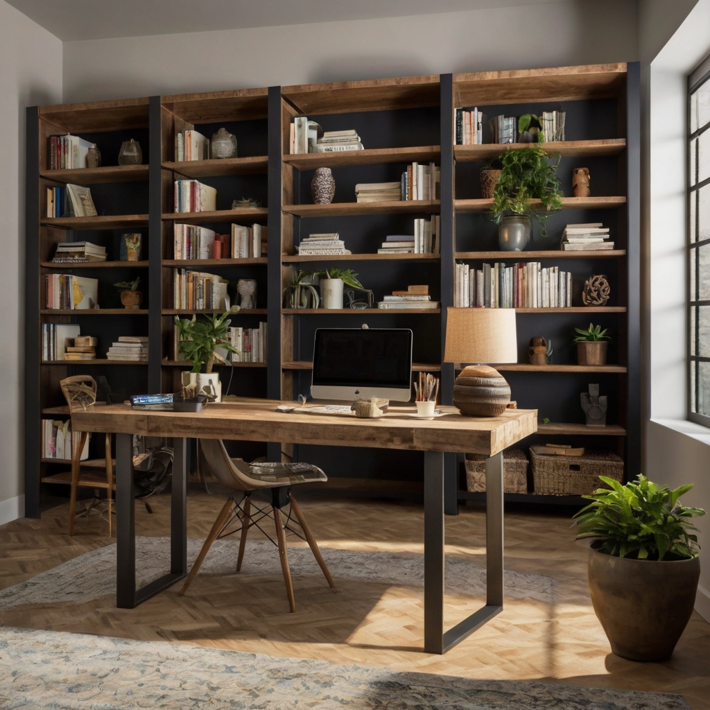 Customizable bookcase offering flexible shelving to suit your storage needs, perfect for home offices or living rooms.