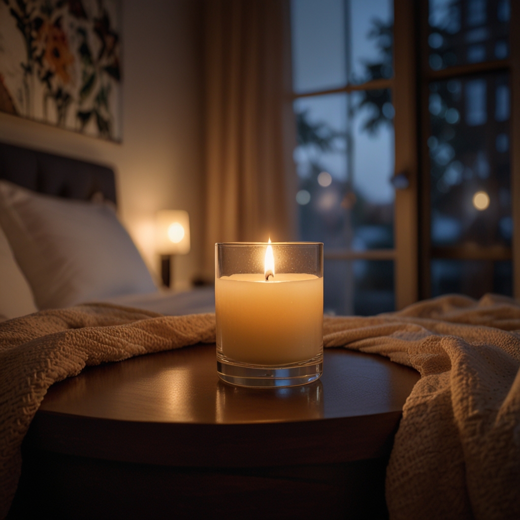 A custom candle or diffuser filling the room with a personalized scent, enhancing the intimate and inviting ambiance.