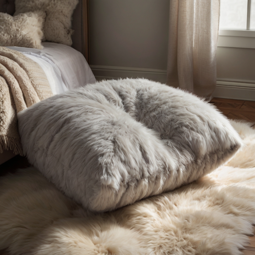 Luxurious faux fur floor pillows add a soft, plush touch to any room. Perfect for creating a cozy and elegant atmosphere.