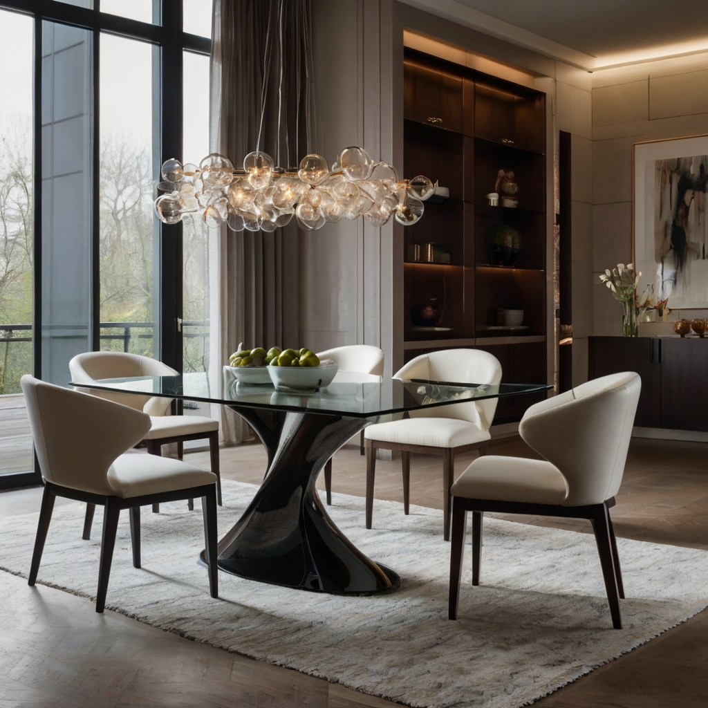 Elegant glass dining table that creates a light, airy atmosphere while allowing the room to feel larger and brighter.