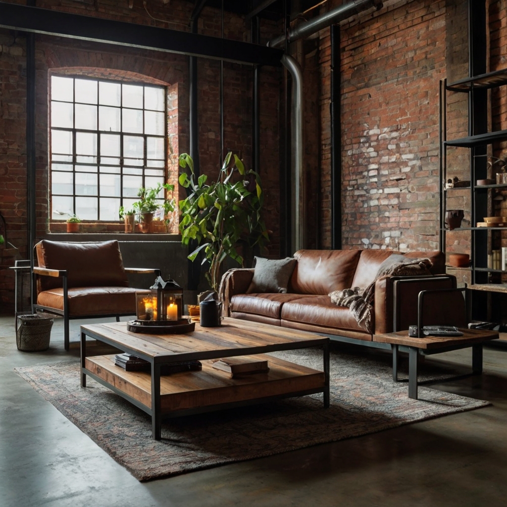 Raw, industrial-style coffee table with a metal frame and wooden top, bringing an edgy vibe to any modern living room or lounge area.