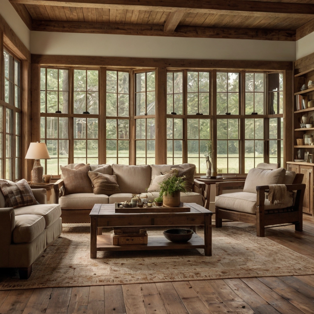 Ivory walls with rustic brown trims add warmth and vintage charm. Perfect for farmhouse-style interiors, this pairing creates a cozy, inviting atmosphere.