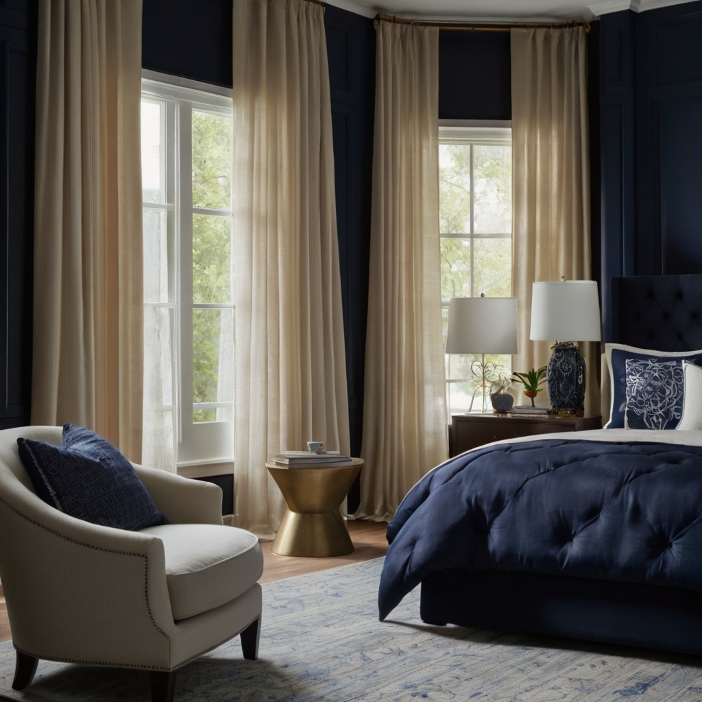 Layered curtains with sheer and blackout options, offering both light control and privacy while enhancing the room’s design.