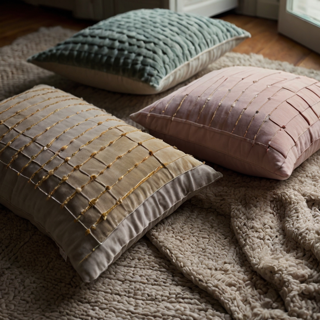 Create layered fabric floor cushions that combine different textures for a stylish and cozy look. Ideal for adding depth to your space.