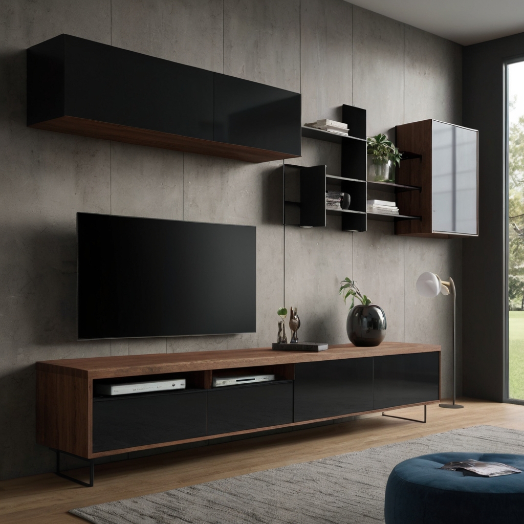 Versatile modular wall unit with customizable storage and display options, perfect for a chic, organized living space.