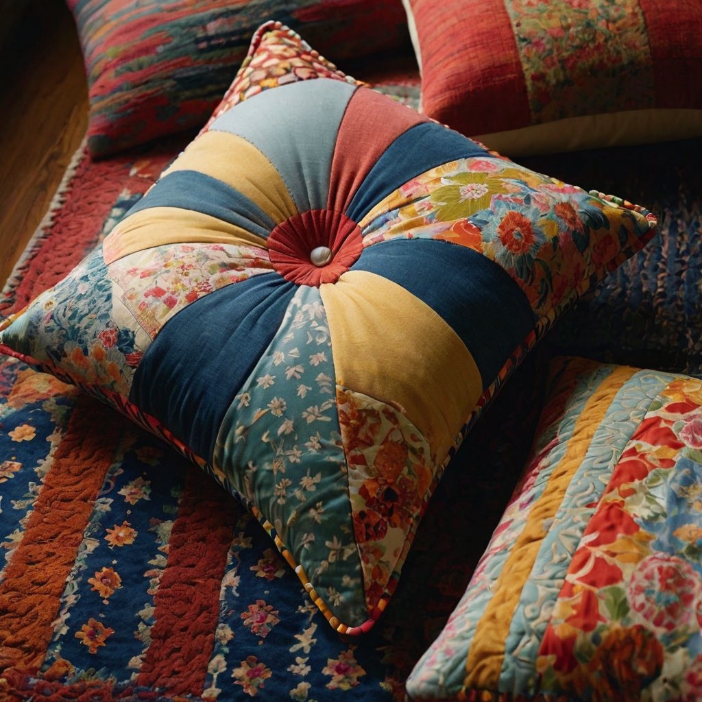 Create a patchwork pillow with bold patterns and fun stitching details. A colorful and creative way to brighten up your space.