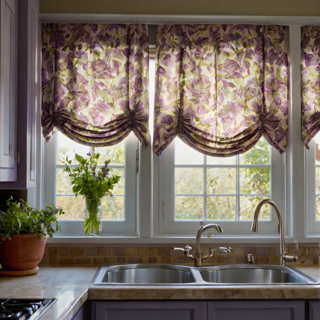 Decorate your kitchen with a patterned valance curtain. Subtle florals or abstract patterns in soft hues add a decorative flair to your window.