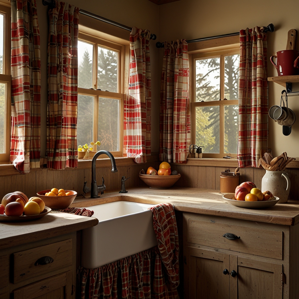 Bring a warm, homely feel to your kitchen with plaid flannel curtains. The cozy fabric adds a rustic, farm-inspired vibe to your space.