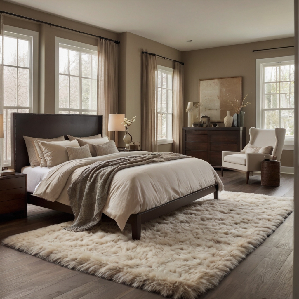 Soft, textured rug underfoot adds warmth and comfort to the room while enhancing the overall decor.