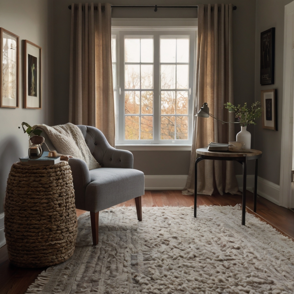 Cozy seating nook with a small armchair and throw pillows, perfect for reading or enjoying quiet moments together.