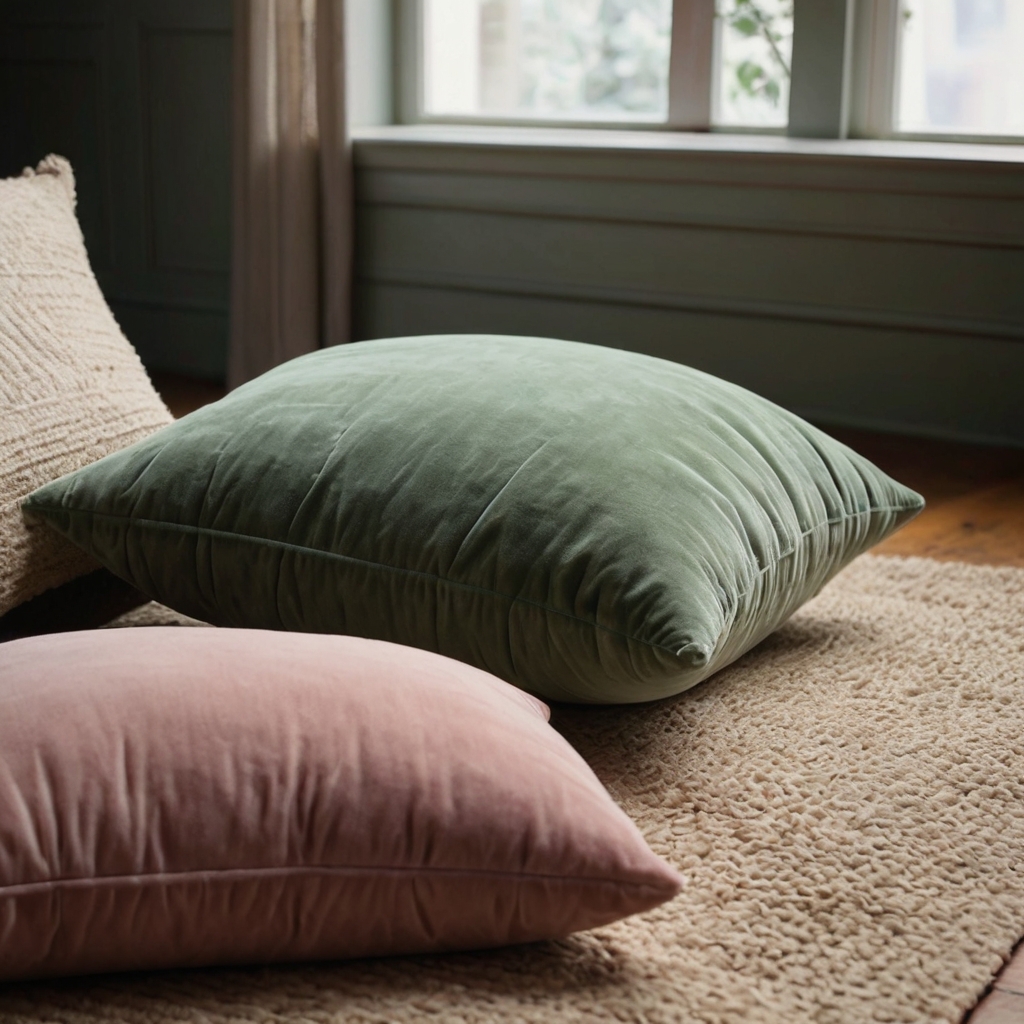 Create a soft, inviting space with simple textured floor pillows in corduroy or velvet. Perfect for layering and adding depth to your decor.