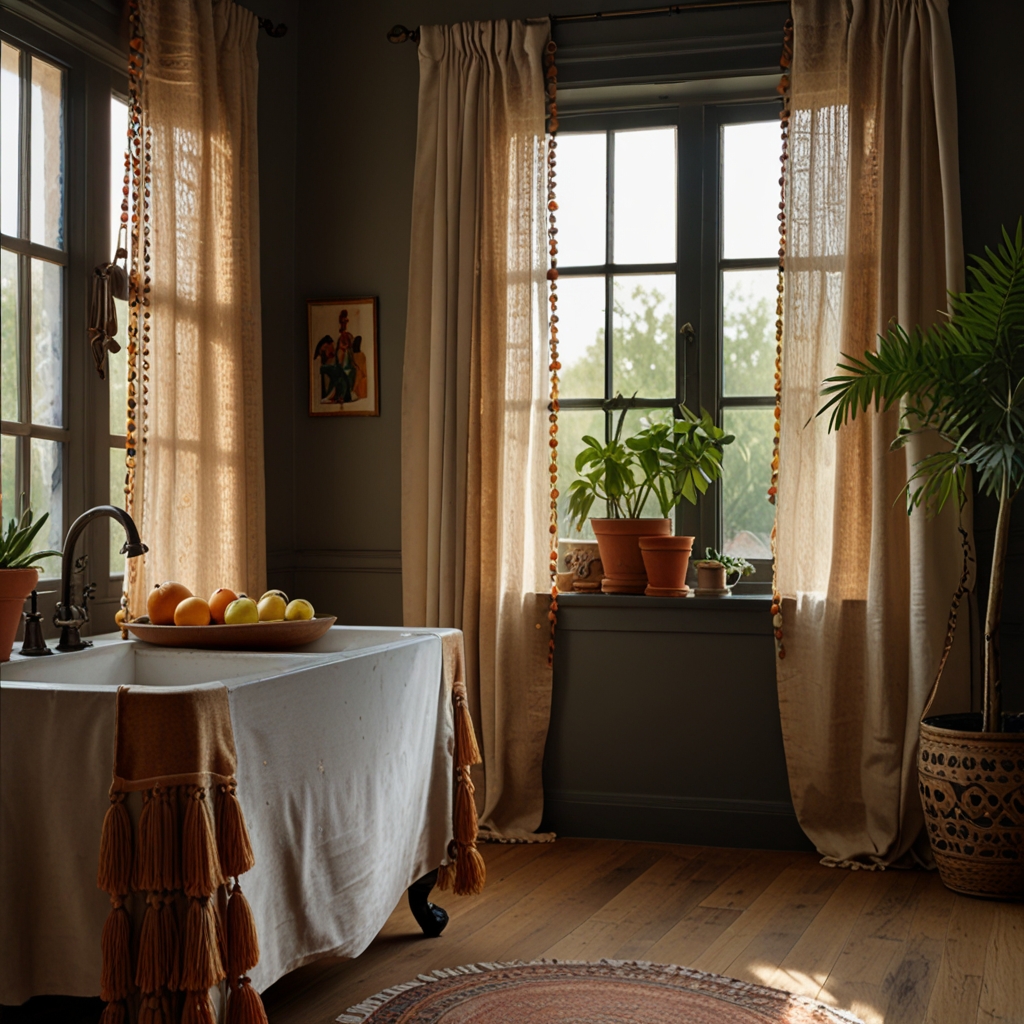 Add a chic and playful touch to your kitchen with tassel-trimmed curtains. These charming accents bring dimension and style to your space.