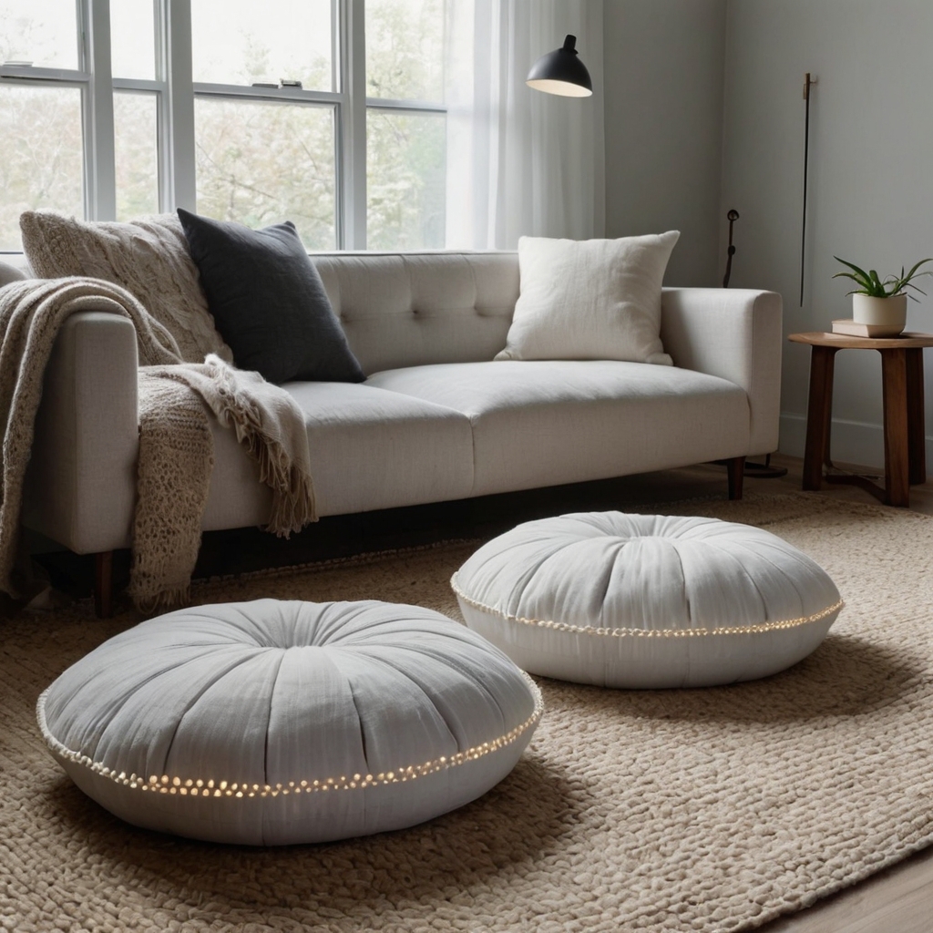 Keep things simple with a modern minimalist floor pillow in neutral tones. A sleek and timeless design that complements contemporary decor.