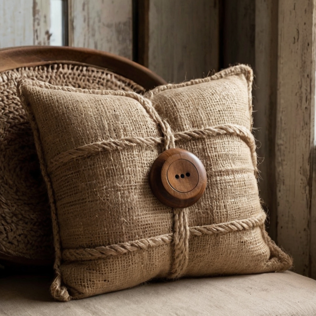 Embrace the rustic charm of linen or burlap floor pillows with simple embellishments like wooden buttons. Perfect for a cozy farmhouse feel.