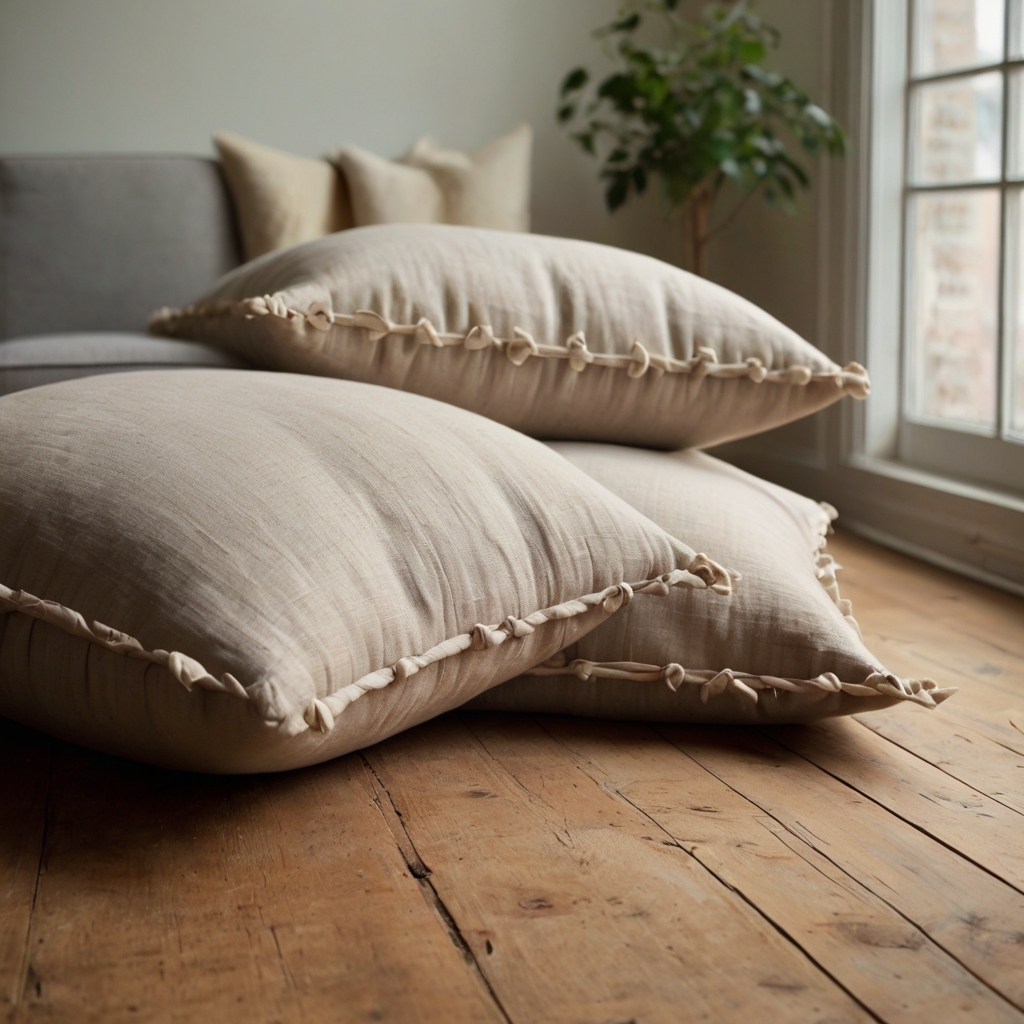 Elevate your decor with tied corner floor pillows, adding a fun and charming detail to your furniture. Ideal for a unique, personalized look.