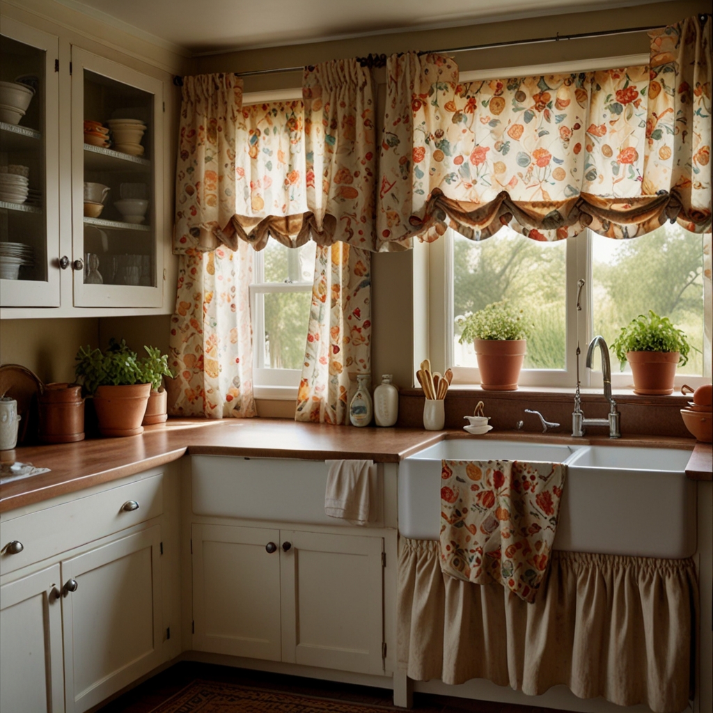 Add a stylish touch to your kitchen with tiered curtains. The layered fabric enhances privacy while offering a soft, charming effect.