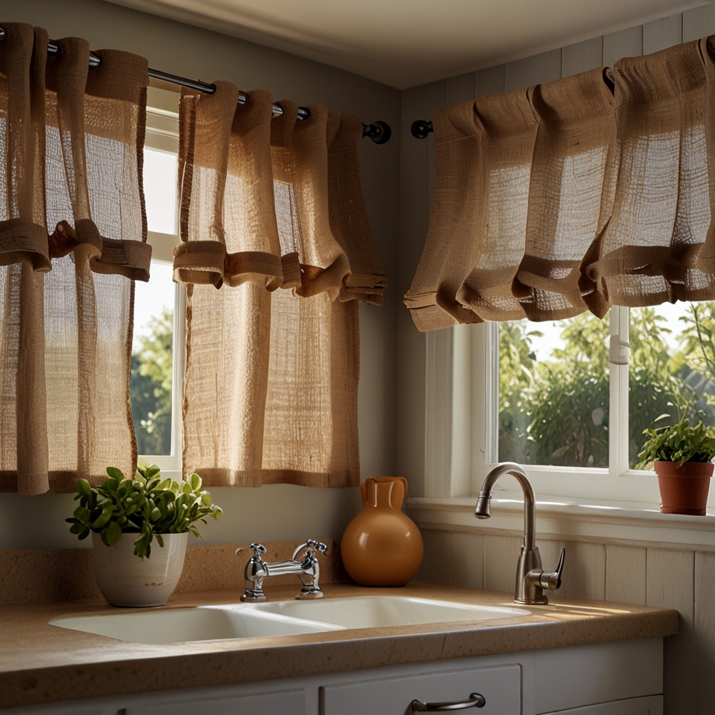 Create a cozy ambiance with waffle weave curtains. The textured fabric adds softness and warmth, perfect for a casual kitchen setting.