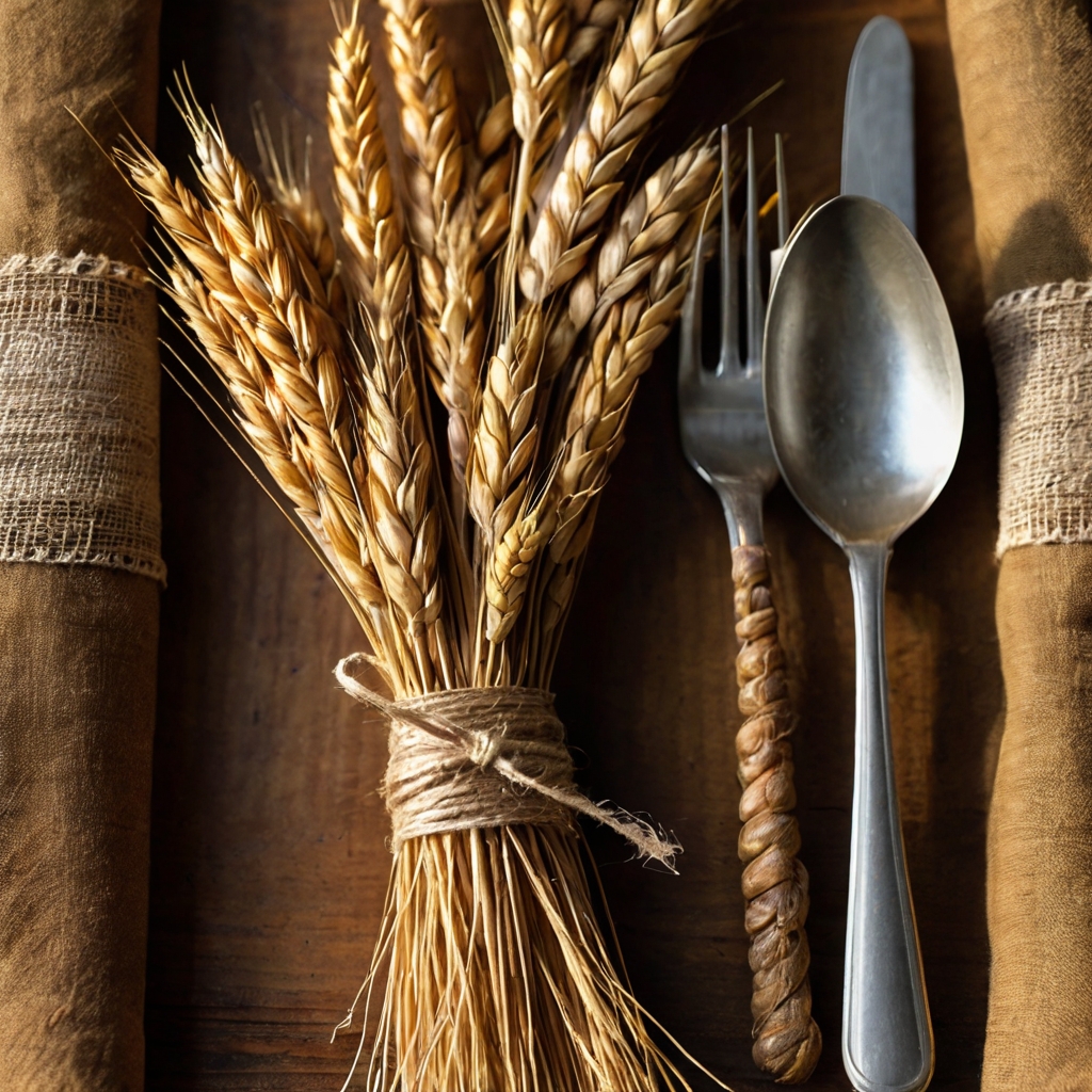 Dried wheat bundles tied with twine add a harvest-inspired touch to the table. These simple decor pieces evoke feelings of gratitude and abundance.