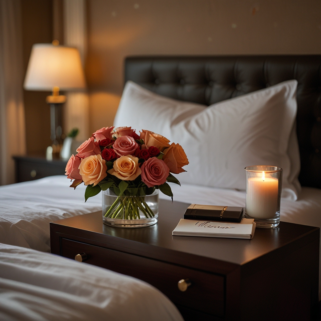 A handwritten, personalized welcome note placed on the nightstand, adding a thoughtful, intimate gesture to the room.