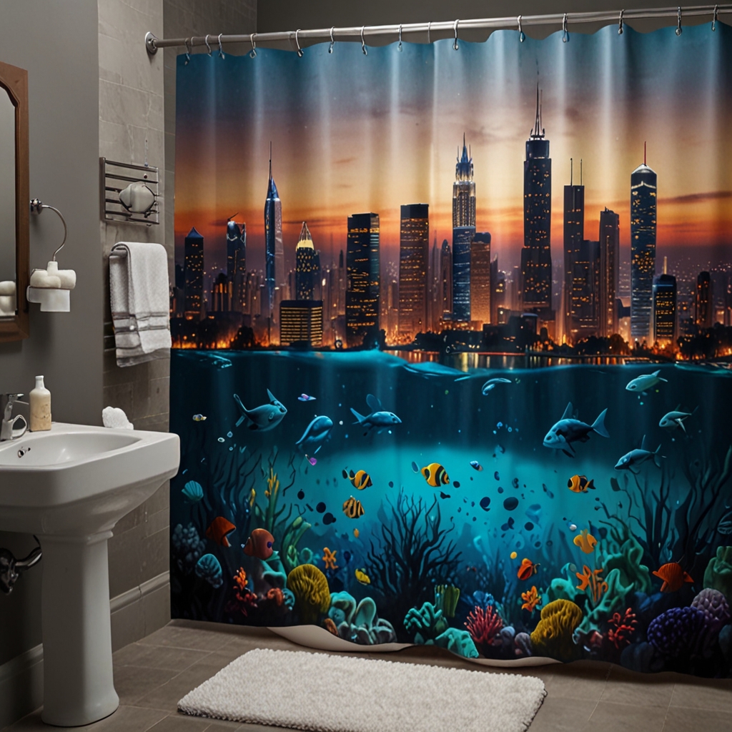 Immerse yourself in stunning underwater or cityscape illusions with 3D print shower curtains. Dynamic lighting enhances the depth and detail.