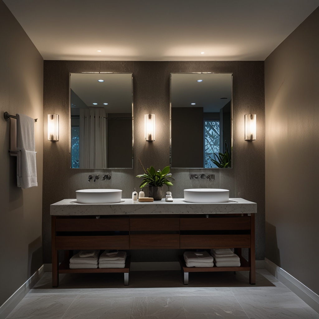 Highlight key areas in your bathroom with adjustable spotlights, perfect for creating focused lighting on mirrors or artwork.