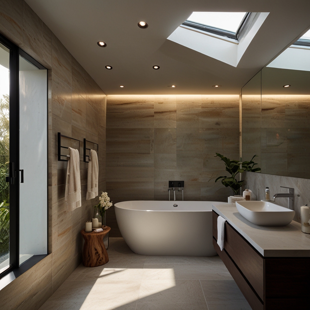 Skylight-like fixtures bring the illusion of natural daylight into your bathroom, creating an airy, bright atmosphere.