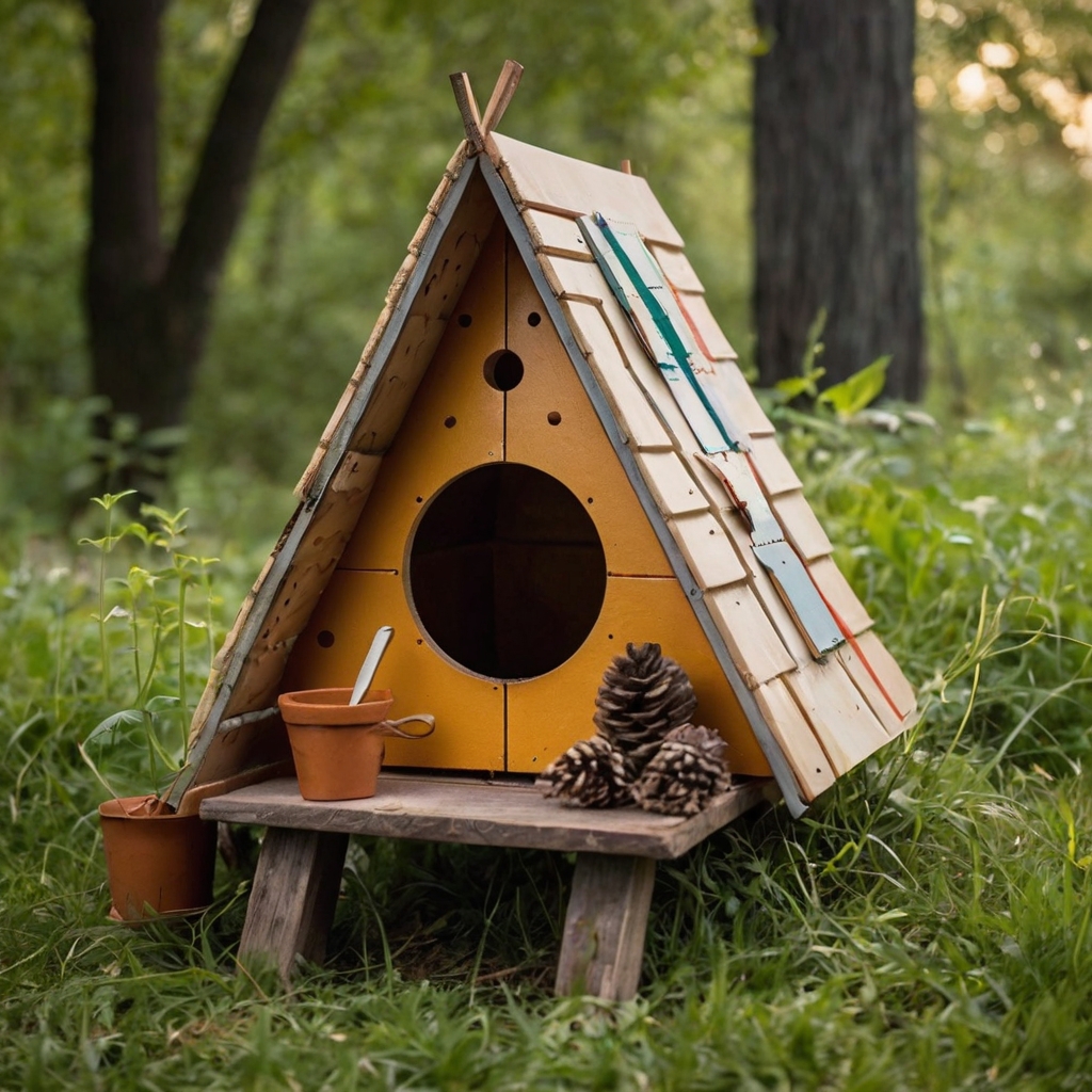 Add a playful touch with tent-shaped birdhouses, perfect for an adventurous garden theme. These quirky designs create cozy homes for your feathery campers.