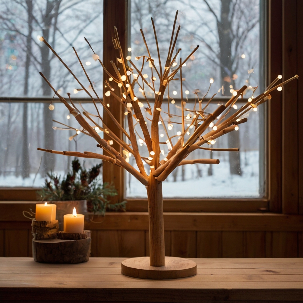 This bohemian-inspired wooden tabletop tree brings rustic charm with handmade ornaments and soft lighting. Browse for more unique tabletop trees today!