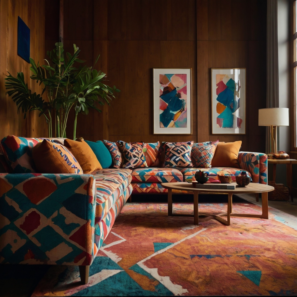 Vibrant geometric or abstract patterns energize your living room, making your sofa the focal point. Add personality and character to any space.