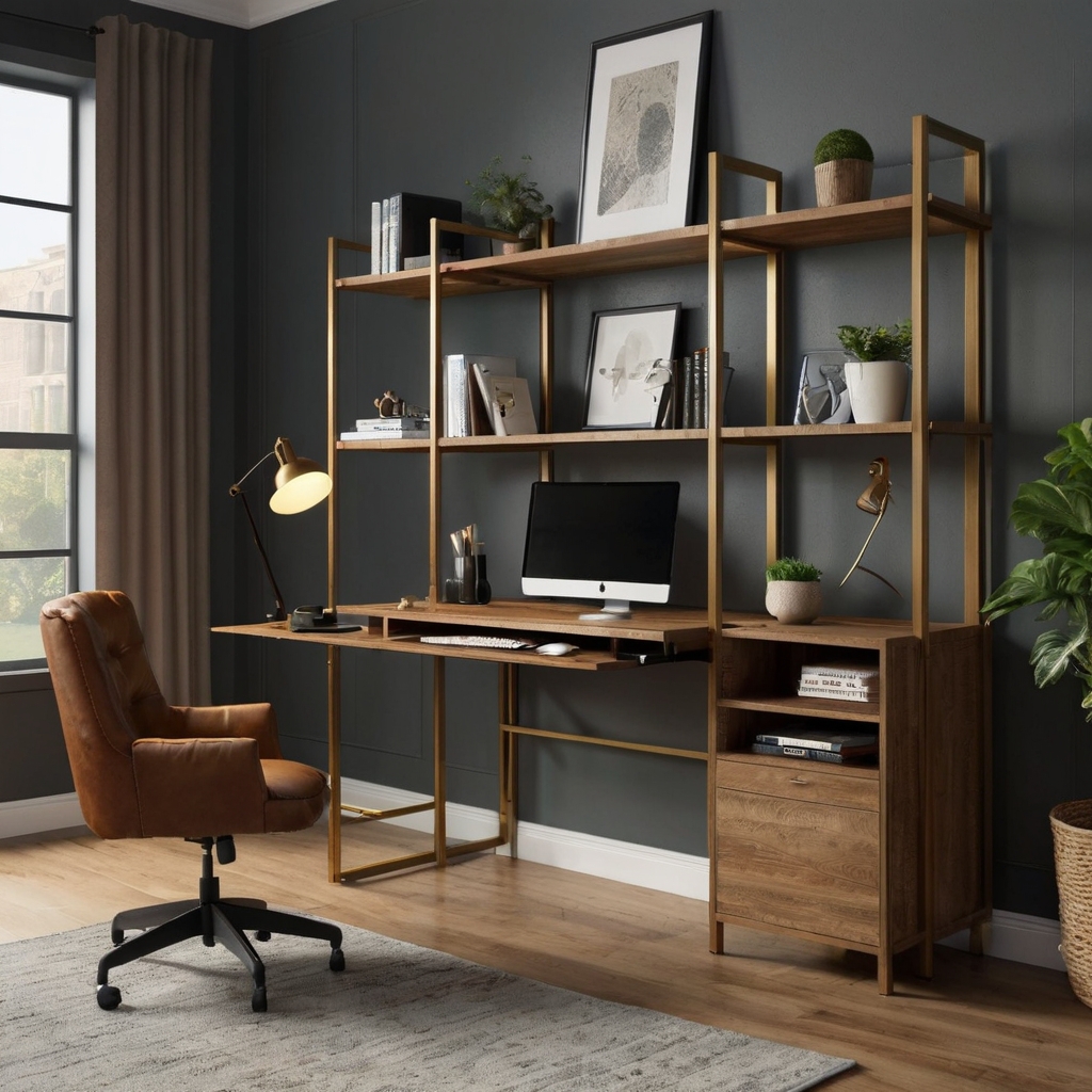 Revolutionize small spaces with a bookshelf-desk combo that blends storage and functionality. Ideal for home offices, this design offers practicality with style. Redefine multitasking effortlessly!