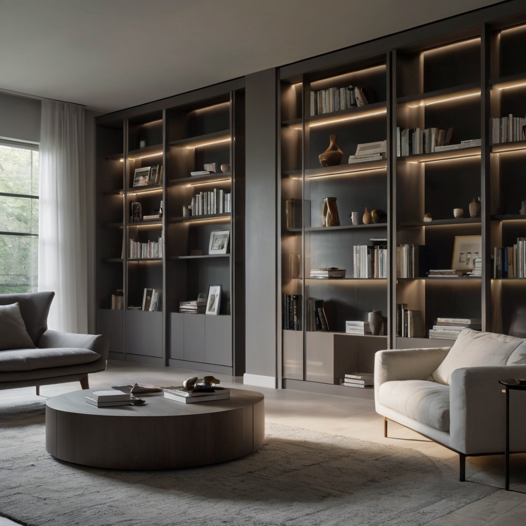 Maximize space and style with bookshelves featuring sleek sliding doors. Their minimalist design offers hidden storage, ideal for modern spaces. Upgrade your home with functional elegance now!