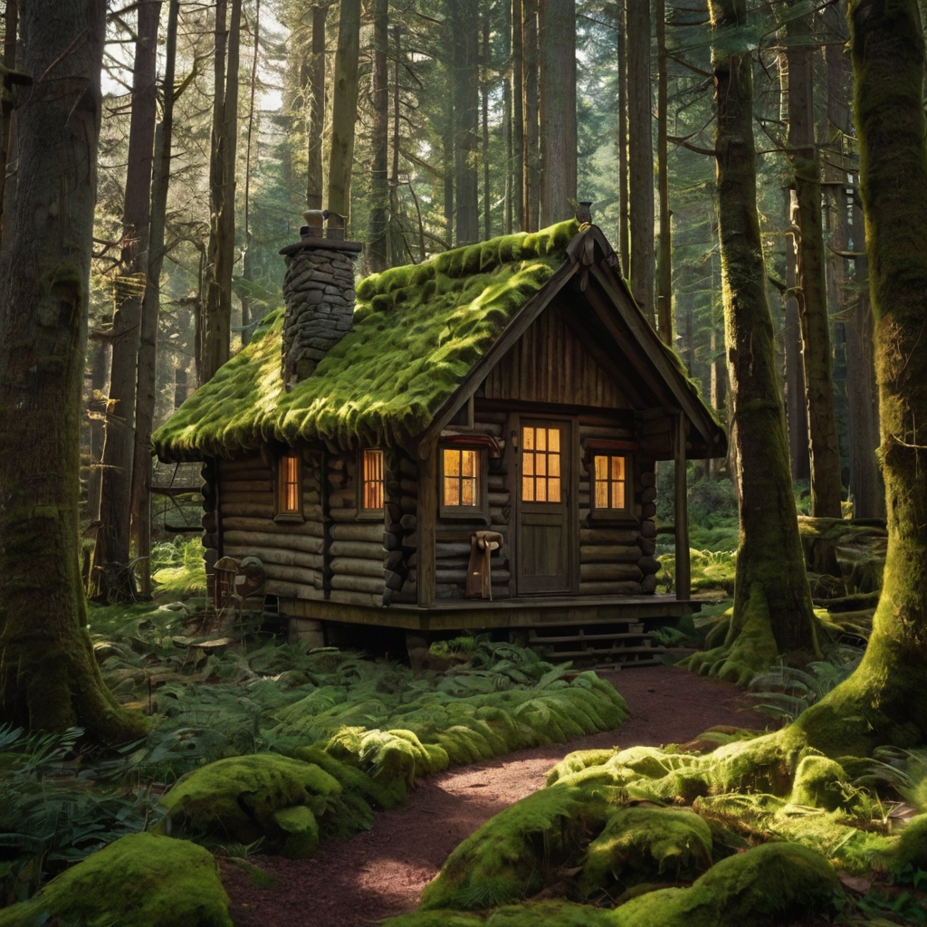 Escape to a fairytale cabin nestled in an enchanting forest. Enjoy the tranquility of towering trees and moss-covered paths.