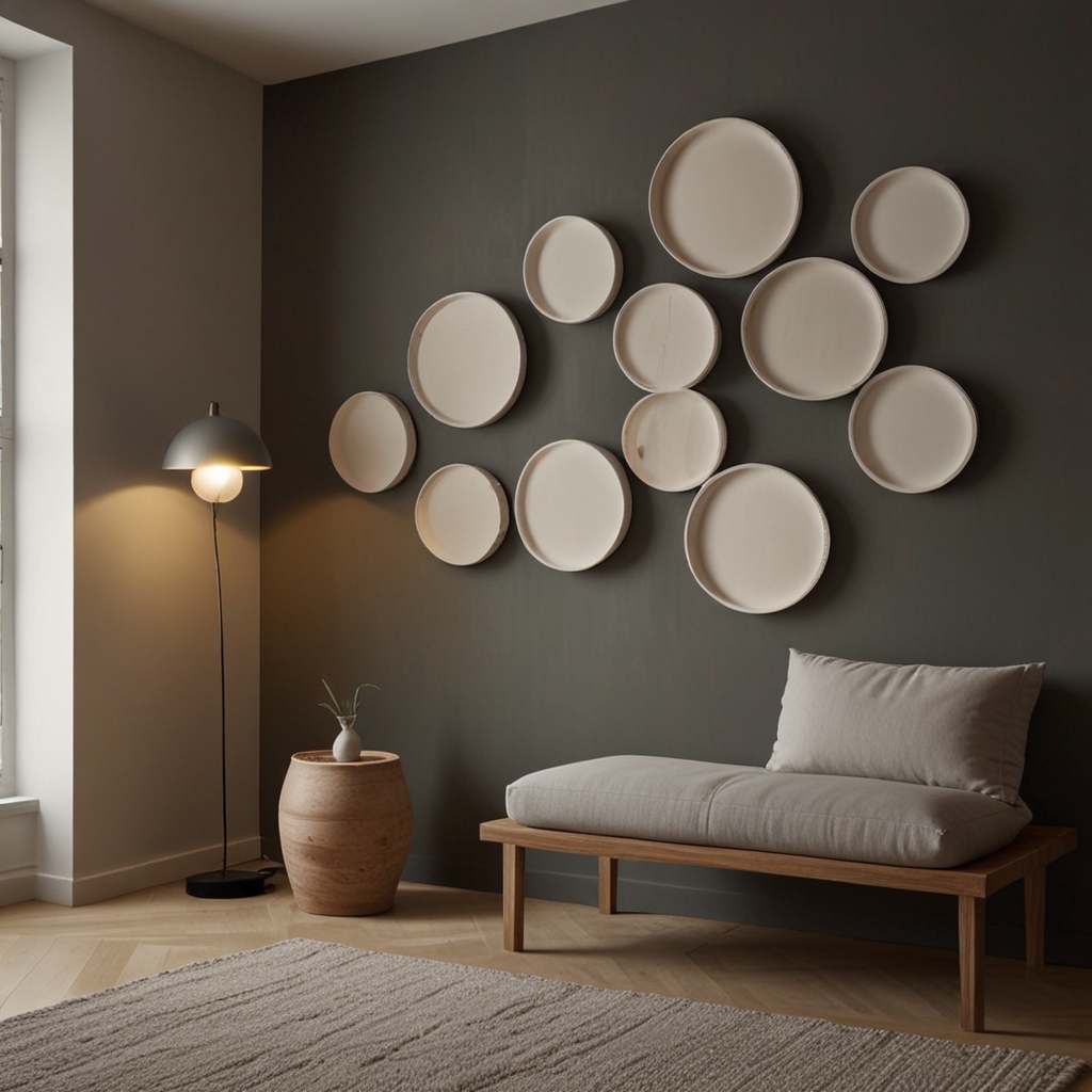 Round clay discs of varying sizes arranged in an elegant display. Soft lighting emphasizes the simple, smooth finish for a modern, sophisticated vibe.