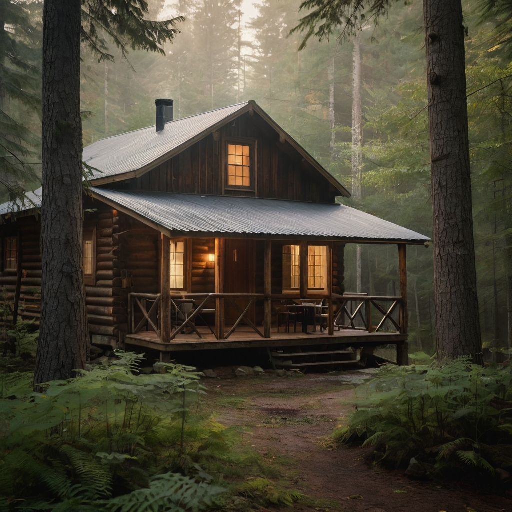 Escape into a misty forest cabin and let nature soothe your soul. Unwind in peaceful surroundings with cozy interiors.