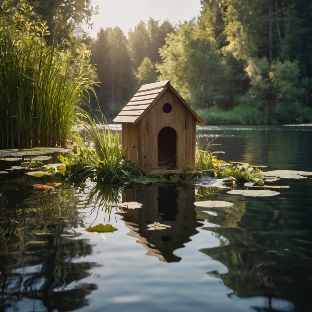 Enhance your tranquil lake with a floating birdhouse, adding elegance and serenity to the water’s edge. A peaceful, reflective retreat for nature lovers!