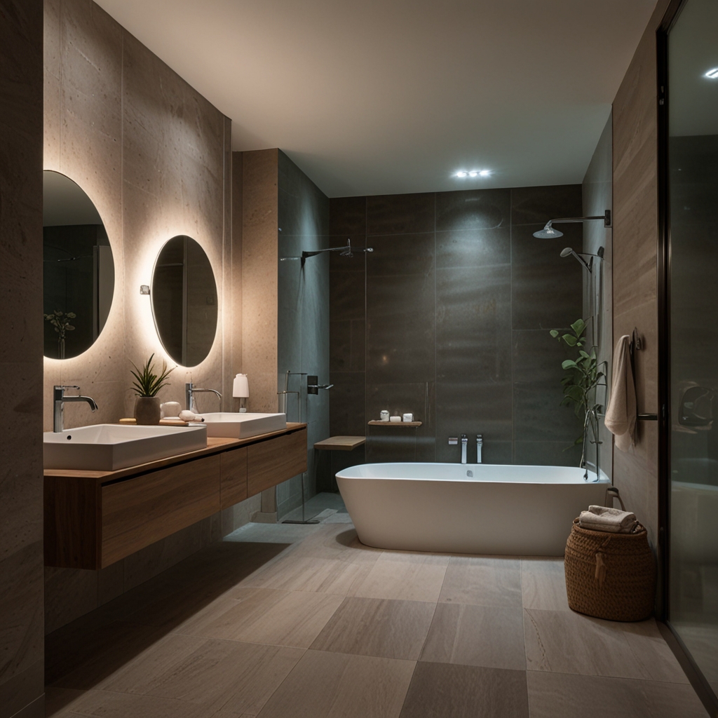 Frosted glass lights create a soft, cozy glow in your bathroom, enhancing the tranquil and relaxed atmosphere.