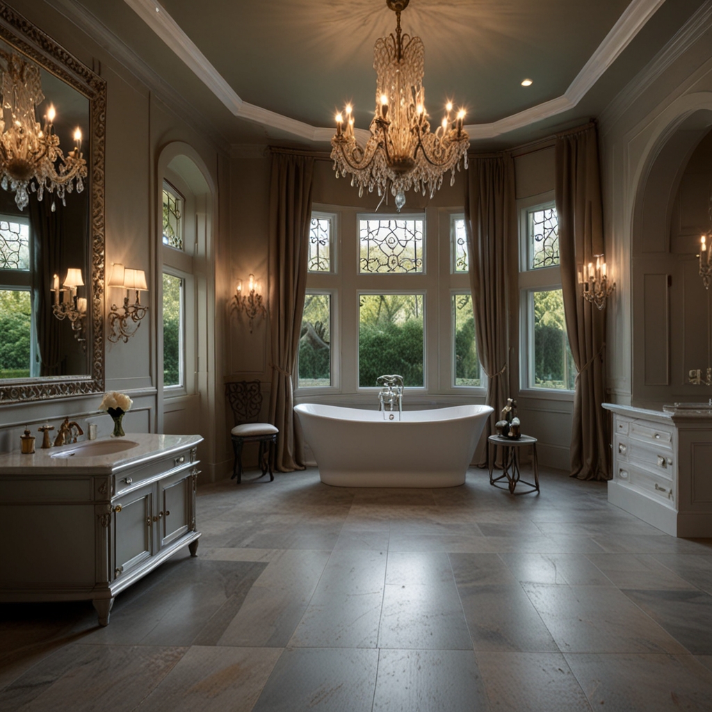 Make a bold statement with a grand chandelier in your bathroom, adding opulence and elegance to your space.