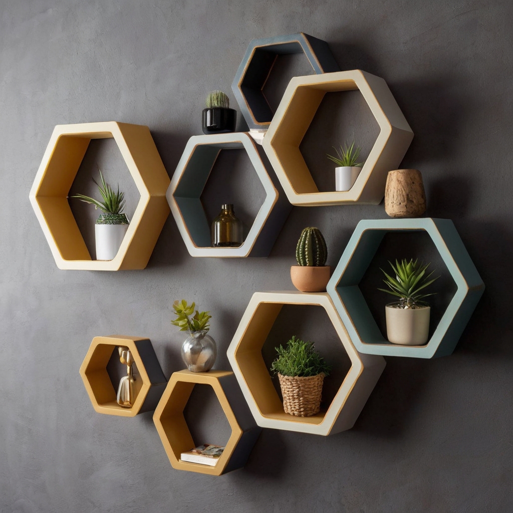 Add a modern twist to your walls with trendy hexagonal shelves. Perfect for displaying books and trinkets, these geometric designs elevate any room. Revamp your space with playful flair!