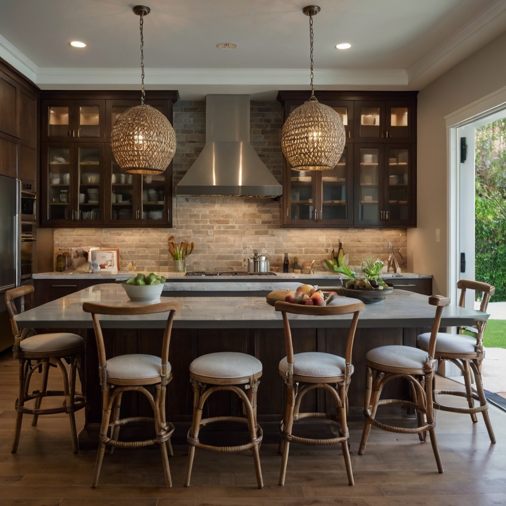 Relax in comfort with island chairs featuring built-in footrests. Perfect for long meals, these chairs invite you to unwind in a cozy kitchen setting.